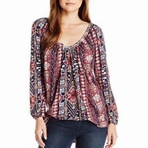 Lucky Brand Linen Blend Tribal Printed Top, Size S